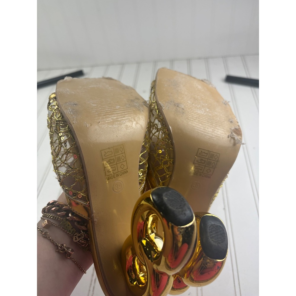 Vintage Y2K Gold Sequin Mesh Statement Mule Heels Women's Size 8-8.5 - Picture 7 of 8